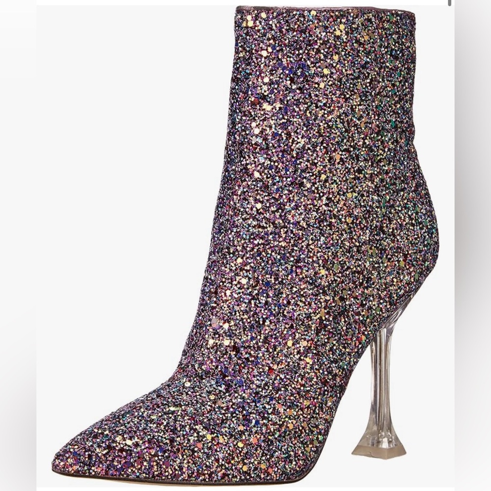 NEW Nine West Tonight Purple Glitter Heeled Ankle Boot